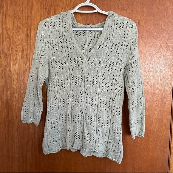 Source Unknown Sweaters - Green hooded‎ woman’s sweater - pointelle